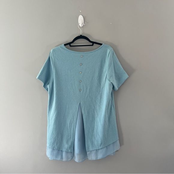 Soft Surroundings Sandpiper Tunic Blue Waffle Knit Short Sleeve Size Large - Picture 2 of 6